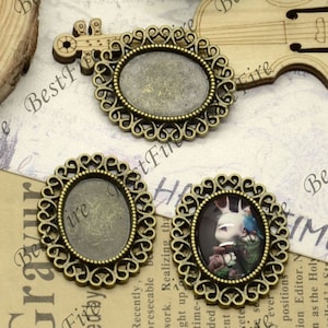 12 pcs of Bronze tone oval flower Cabochon Pendant Base (Fit Cabochon 13x18mm ),Pendant findings,flower findings