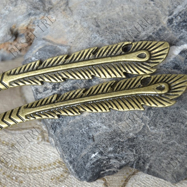 Bronze Tone Feather metal Bookmark ,hair stick, hair pin, metal hair fork,hair findings,hairpin finding