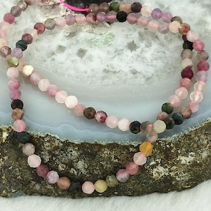 Faceted Natural Multicolor Tourmaline Round Beads, Natural Multicolor Real Genuine Tourmaline full Strand