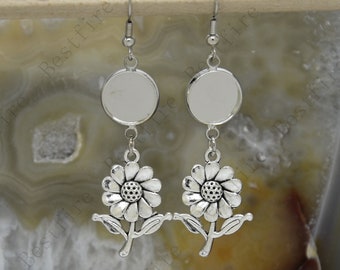 New style flower Platinum tone Earwires Hook With Round Cabochon Pad, earring bezel,Earrings hook, earring finding