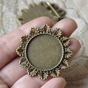 4 pcs Bronze Tone filigree round (base 25mm ) leaf Flower Brooches ,flower Brooch Brooch Back Base, Bezel Setting Match