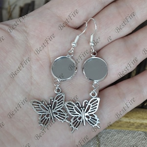 6pcs Unique new style Platinum tone Ear wires Hook With Round Cabochon Pad, butterfly Beautiful Detail, Earrings hook,earring finding base