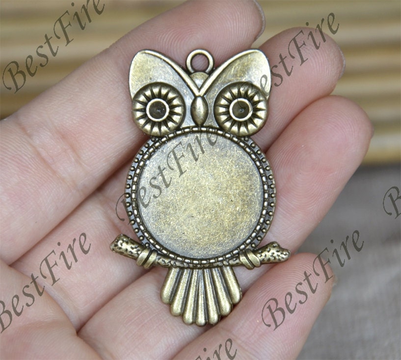 20 mm Owl Round Cabochons,Bronze tone Round Cabochon pendant tray,pendant jewelry findings,Charms pe