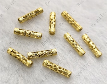 Raw Brass Cylinder Bead Separators, Jewelry Findings (3x12mm)