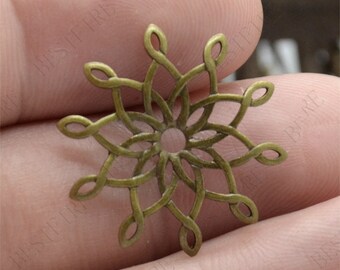 Bronze Tone Brass Flower Filigree Connector, 23mm Jewelry Setting