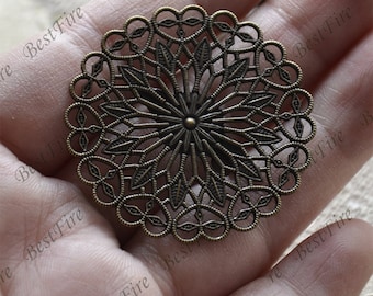 38 mm Bronze tone flower Filigree Brooch Base,brooch Filigree Floral Base Setting