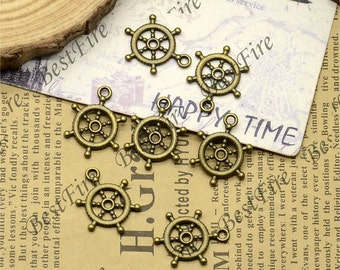 Bronze Tone Rudder Charm Pendant, Metal Jewelry Finding (15x20mm)