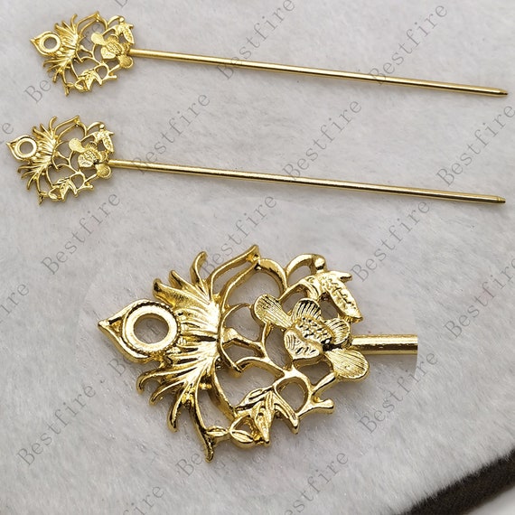 Gold Tone Flower Hair Stick, Wire Wrapped Hair Pin - Etsy display picture 1