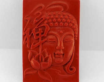 Red Cinnabar Carved Buddha 禅 pendant,Carving ,Buddha Stone pendant,Cinnabar Pendant