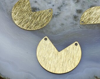 Raw Brass Semi-circle Earring Connectors，Textured Geometric Connector Charms - Two Hole Earring Findings