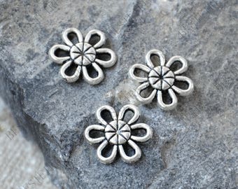 Silver Tone Flower Connector, 12mm Metal Charm