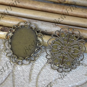 12 pcs 18x25 mm Antique Bronze Double Lace Edge Cameo Base Setting Pendant,oval blank pendant base Findings