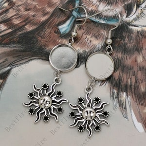 New style Silver tone sun Earwires Hook With Round Cabochon Pad, earring bezel,Earrings hook, earring finding，Earring blank