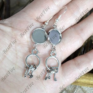 6pcs Unique new style Silver Tone Earwires Hook With Round Cabochon Pad, KEY Beautiful Detail, Earrings hook,earring finding base