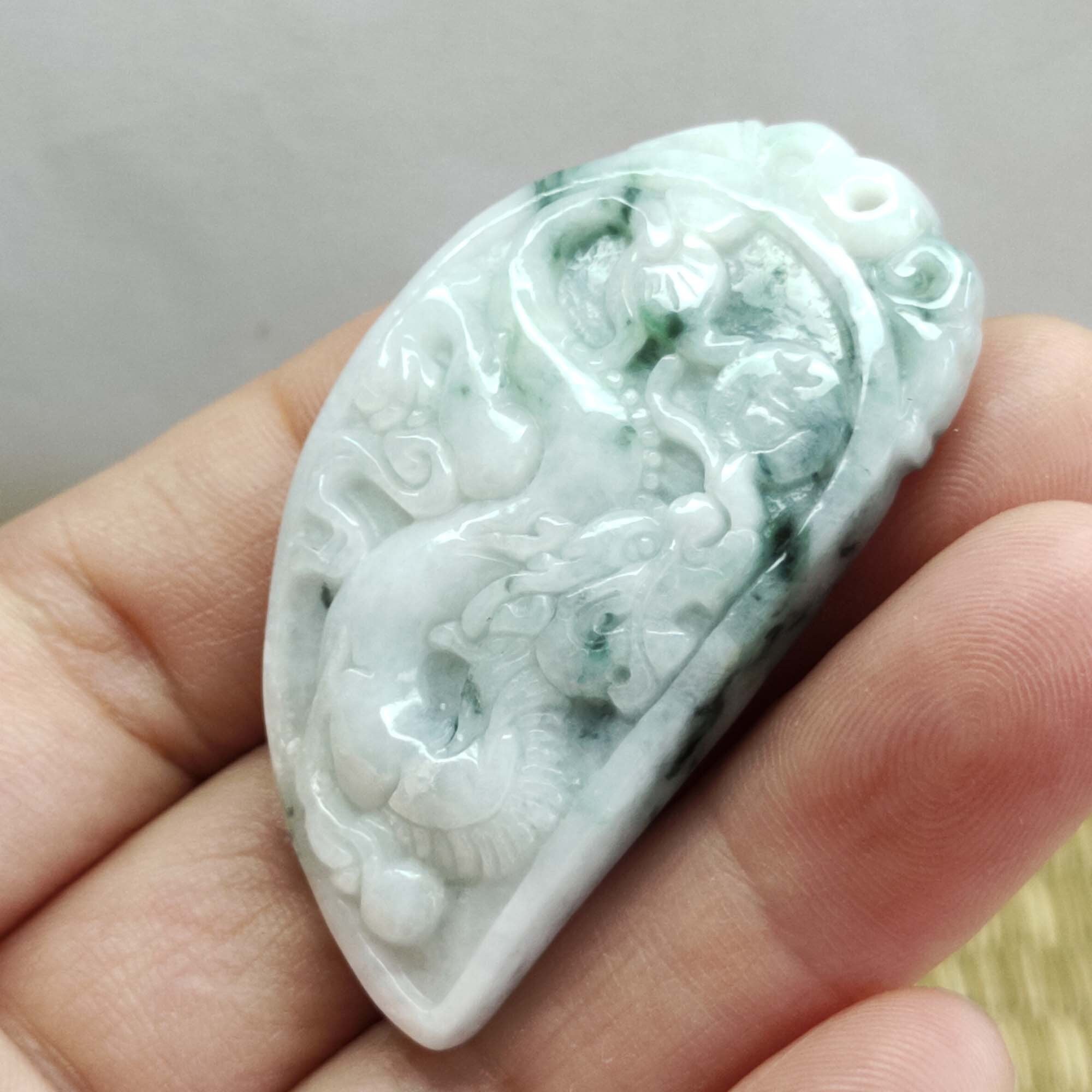 Carved Dragon A Natural jadeite Pendant ,Carved Dragon Jadeite pendant,Gemstone bead stone pendant