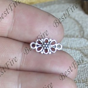 20 PCS de 8x16MM Fleur de ton argent Couple Connecteurs Charms Pendentif, perles suspendues, Connecteurs double sur branche, trouvailles de bijoux