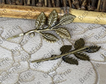 Bronze tone bobby pins filigree pad 32x50mm,hairpin findings,leaf Hair finding