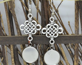 New style flower Silver Tone Earwires Hook With Round Cabochon Pad, earring bezel,Earrings hook,earring finding