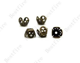 8 mm Bronze Tone Brass flower beads cap,Jewelry Connectors Setting,Cab Base,Connector Finding,Flower Findings