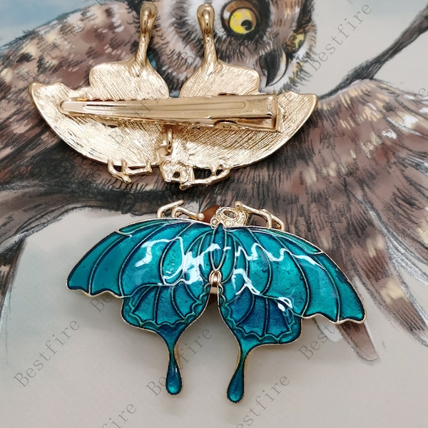 New style Enamel blue butterfly Gold Tone Hair Clips Filigree Floral Base, Hair Clip For Hair findings，hairpin finding