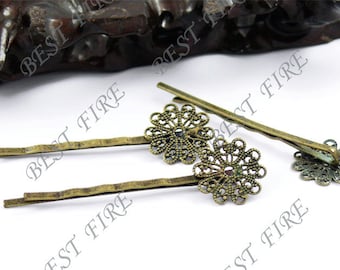Bronze Tone bobby pins Round filigree pad 60 mm