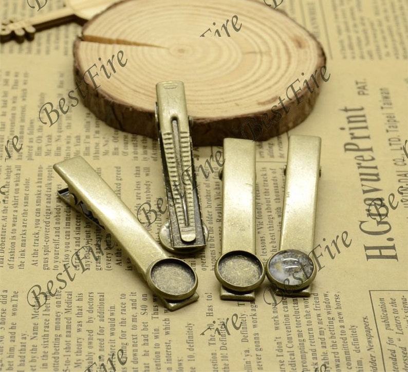 6pcs of Antique Brass Hair Clips With Round Cabochon Basefit Etsy
