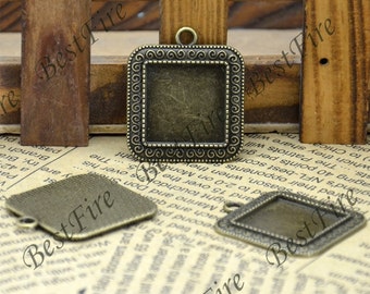 Base per ciondolo a cabochon quadrato color bronzo, con castone (20 mm)