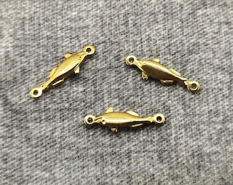 Raw Brass Fish Connector Charm - Dangle Earring Findings