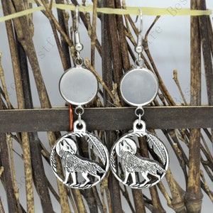 New style wolf Silver Tone Earwires Hook With Round Cabochon Pad, earring bezel,Earrings hook, earring finding