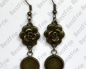 6pcs Bronze Tone Earwires Hook With Round Cabochon Pad,Flower Earrings hook,earrings finding base