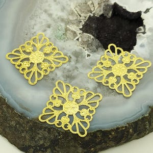 Raw Brass square Filigree Charms - Raw Brass square Filigree Earring Components, butterfly Charm Filigree Findings,Earring Findings