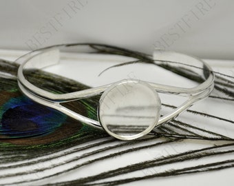 2pcs of Silver -Tone Adjustable bracelet Base,round blank pad fit cabochon size 20mm,bangle findings,bracelet findings