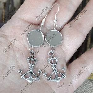 6Stk Einzigartiges neues Design PlatinFarbene Ohrhaken Mit runder Cabochon Pad, Anker Schönes Detail, Ohrringe Haken, Ohrringe Finden Basis