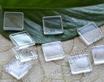 20 Flat Square Clear Glass Cabochons, 16mm Jewelry Making