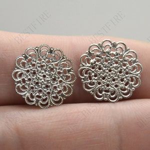15 mm Platinum tone Brass Filigree Earring Components,Jewelry Connectors Setting,Connector Findings,Filigree Findings,Flower Filigree