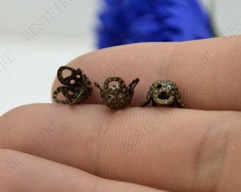 8 mm Bronze tone Brass flower beads cap,Jewelry Connectors Setting,Cab Base,Connector Finding,Flower Findings