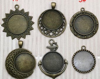 Bronze Tone Cabochon Pendant Bezel, Charm Finding, (25mm)