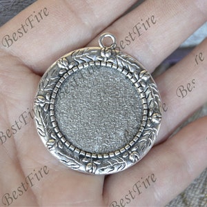 Silver tone rose round Cabochon pendant tray (Cabochon size 25mm), bronze tone bezel charm findings,cabochon blank finding