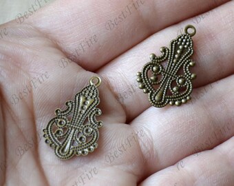Bronze Tone Brass Filigree Pendant Connector, Jewelry Findings (14x23mm)