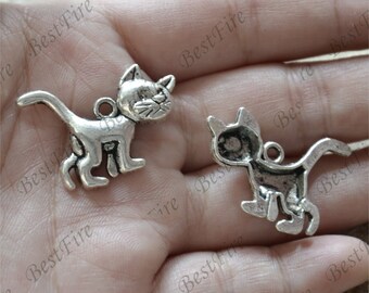 Silver Tone Cat Charms, Pendant Connector, Earring Component (20x30mm)