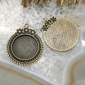 New style Bronze Tone flower round Cabochon pendant tray (Cabochon size 25 mm),Pendant findings,cabochon blank findings