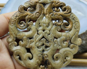 Double Face Carved Dragon phoenix jade pendant