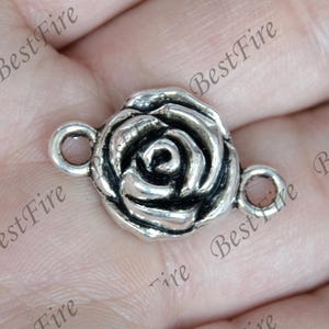 Connecteurs roses pour breloques ton argent, pendentif perles, connecteurs doubles sur branche, accessoires pour bijoux