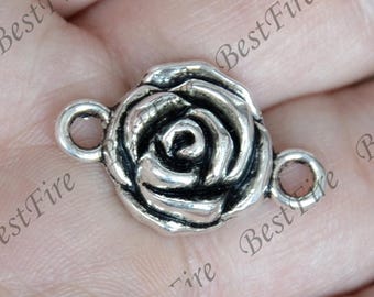 Rose Charm Connectors  Silver Tone ,pendant beads,Double on Branch Connectors,jewelry findings