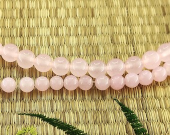 Pink Jade Round Beads, 6mm 8mm, 15 Inch Strand