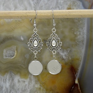 New style flower Silver Tone Earwires Hook With Round Cabochon Pad, earring bezel,Earrings hook, earring finding