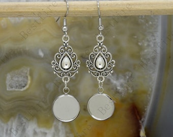 New style flower Silver Tone Earwires Hook With Round Cabochon Pad, earring bezel,Earrings hook, earring finding