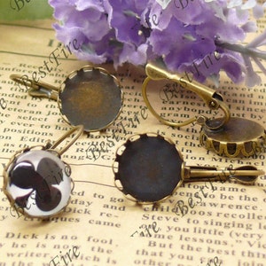 12mm,14mm,16mm,18mm,20mm,Antique Brass French Earwires Hook With Round earring bezel,brass blank setting Post Earring