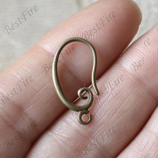 Bronze Tone Brass Earwire, Fish Hook Earring Findings (11x19mm)