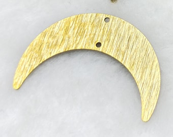Raw Brass Moon Earring Connector, Textured Geometry Charm (23.39x34.68x9.60 mm)